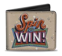 Buckle-Down Wheel of Fortune Wallet, Bifold, Wheel of Fortune Retro Spin to Win Beige Multi Color, Vegan Leather