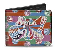 Buckle-Down Wheel of Fortune Wallet, Bifold, Wheel of Fortune Spin and Win Wheels Collage Multi Color, Vegan Leather