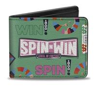 Buckle-Down Wheel of Fortune Wallet, Bifold, Wheel of Fortune Spin N Win Collage Green Multi Color, Vegan Leather