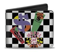 Buckle-Down Wheel of Fortune Wallet, Bifold, Wheel of Fortune Spin to Win Checker Black White Multi Color, Vegan Leather