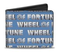 Buckle-Down Wheel of Fortune Wallet, Bifold, Wheel of Fortune Text Repeat Blue Grays, Vegan Leather