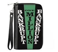 Buckle-Down Wheel of Fortune Wallet, Zip Around, Wheel of Fortune Bankrupt and One Million Wedges Black White, Vegan Leather