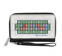 Buckle-Down Wheel of Fortune Wallet, Zip Around, Wheel of Fortune Id Like to Buy a Vowel Puzzle White Blue, Vegan Leather