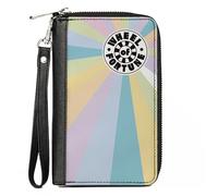 Buckle-Down Wheel of Fortune Wallet, Zip Around, Wheel of Fortune Logo and Wedge Rays Multi Pastel, Vegan Leather