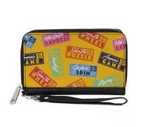 Buckle-Down Wheel of Fortune Wallet, Zip Around, Wheel of Fortune Quotes Collage Yellow Multi Color, Vegan Leather