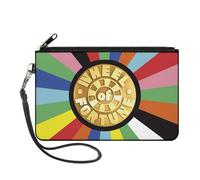 Buckle-Down Wheel of Fortune Wallet, Zip Clutch, Wheel of Fortune Logo and Wedge Rays Multi Color, Canvas, Multicolor, L, Casual