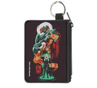 Buckle-Down Wizards of the Coast Wallet, Zip Clutch, Dungeons and Dragons Character Collage Brown Multi Color, Canvas, Red, XS, Casual