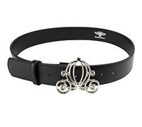 Buckle-Down Women's Disney Belt, Silver Buckle, Black Vegan Leather Belt, Cinderella, 1.5" Wide - Fits - 39.5-45.5 Inches