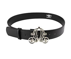 Buckle-Down Women's Disney, Cinderella Carriage Silver, Black Vegan Leather Belt, Cinderella, 1.5" Wide - Fits - 39.5-45.5 Inches