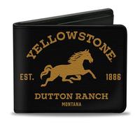 Paramount Network Wallet, Bifold, Yellowstone Dutton Ranch Montana Black Yellow, Vegan Leather, Multicolor, 4.0" x 3.5", Casual