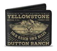 Buckle-Down Paramount Network Wallet, Bifold, Yellowstone Your Ranch Your Rules Landscape Black Beige, Vegan Leather