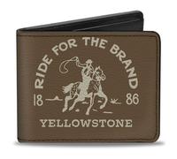 Buckle-Down Yellowstone Wallet, Bifold, Yellowstone Ride For the Brand Dutton Ranch Brown White, Vegan Leather