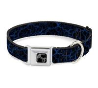 Buckle-DownEasy Adjustable Metal Seatbelt Buckle Quick Release Dog Collar, Marble Black Blue, 11 to 16.5 Inches 1.0 Inch Wide