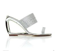 Buckle Shoes (BS-21/S) - New Womens Sleek Metallic Silver Cut Out Diamante Shimmer Wedge Sandals UK Sizes 3,4,5,6,7,8