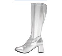 Buckle Shoes - (BS12733 New Ladies Womens Fancy Dress Party GO GO Boots 1960s & 1970s Retro (8 UK, Silver Patent)