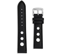 Buckle & Stitch Black Leather Rally Watch Strap | Perforated Vintage Racing Band | 20mm Black Matched Stitching | Full-Grain | Men Ladies | Tool & Spring Bars Included (20 mm, Black)