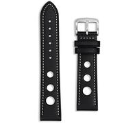 Buckle & Stitch Black Leather Rally Watch Strap | Perforated Vintage Racing Band | 20mm White Contrast Stitching | Full-Grain | Men Ladies | Tool & Spring Bars Included (20 mm, White)