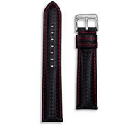Buckle & Stitch Carbon Fibre Leather Watch Strap | 24 mm | Black with Red Stitching | Replacement Racing Rally Band for Men and Women | Spring bars and Tool Included (Red, 24mm)