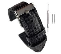 Buckle & Stitch Carbon Fibre Pattern Racing Strap | 20 mm Black | Leather Silicone Hybrid Sports Watch Band | Matched Stitching | Replacement Watchstrap | Spring Bars & Tool Included (20mm, Black)