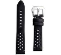 Buckle & Stitch Leather Rally Handmade Racing Strap | 22 mm Black | Replacement Vintage Perforated Rallye Style Watch Band | Spring Bars and Tool Included (22mm, Black)