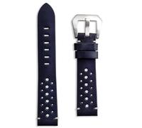 Buckle & Stitch Leather Rally Handmade Racing Strap | 24 mm Navy Blue | Replacement Vintage Perforated Rallye Style Watch Band | Spring Bars and Tool Included (24mm, Navy Blue)