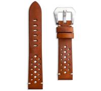 Buckle & Stitch Leather Rally Handmade Racing Strap | 24 mm Tan | Replacement Vintage Perforated Rallye Style Watch Band | Spring Bars and Tool Included (24mm, Light Brown)