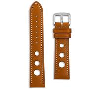 Buckle & Stitch Premium Leather Rally Watch Strap | Perforated Vintage Racing Band | 24 mm Light Brown | White Full-Grain | Men Ladies | Tool and Spring Bars Included (Tan, 24mm)