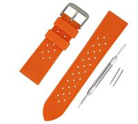 Buckle & Stitch Vintage Tropical Silicone Diver Strap | 18 mm Orange | Retro Rubber Dive Watch Band | Waterproof Perforated Rubber Dive Sport Watchstrap | Spring Bars and Tool Included (18mm, Orange)
