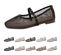 Buckle Strap Mesh Ballet Flats for Women Size 4.5 Comfy Breathable Shoes Casual Fishnet Ballerina Shoes Buckled Straps Mesh Mary Jane Flat Low Heels Work Party Wedding Daily Bronze Gift
