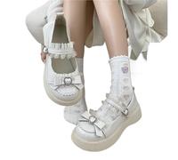 Buckle Women's Pumps Spring Autumn Mary Jane Solid Butterfly Knot Platform Casual Round Toe Ladies Shoes(Beige,39)