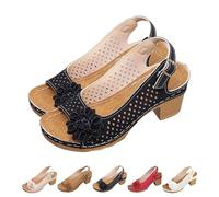 Buckled Square Heel Sandals for Women, 2025 New Low Slingback Peep Toe Dress Sandals, Chunky Heeled Wedge Shoes (Black,38)