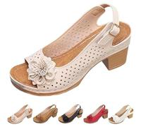 Buckled Square Heel Sandals for Women,Dressy Peep Toe Slingback Chunky Low Heeled Wedge Shoes Dress Sandals (Apricot,7.5)