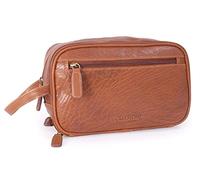 Bucklestone - Men's Leather Travel Toiletry Bag - Medium Wash Bag - Shower Cosmetic Case with Handle - Durham - Tan