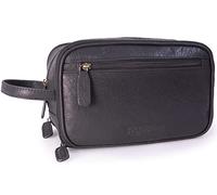 Bucklestone - Men's Leather Travel Toiletry Bag - Medium Wash Bag - Shower Cosmetic Case with Handle - Durham - Black