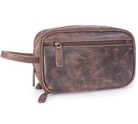 Bucklestone - Men's Leather Travel Toiletry Bag - Medium Wash Bag - Shower Cosmetic Case with Handle - Durham - Brown