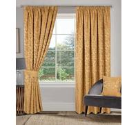 Buckly Jacquard Damask Lined Pencil Pleat Curtains In Gold - 90"x90" (229cmx229cm)