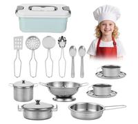 BUCOMTU 17 Pieces Kitchen Toys for Kids Accessories, Chef Toys for Kids, Mini Kitchen Toy with Utensils - Stainless Steel Kitchen Set for Boys and Girls