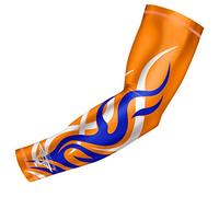 Bucwild Sports Flame Compression Arm Sleeve Youth/Kids & Adult Sizes - Baseball Basketball Football Running - UV/Sun Protection Cooling Base Layer Pain Relief (Orange - Adult Medium)