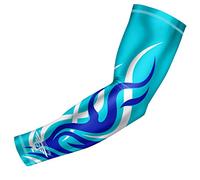 Bucwild Sports Flame Compression Arm Sleeve Youth/Kids & Adult Sizes - Baseball Basketball Football Running - UV/Sun Protection Cooling Base Layer Pain Relief (Light Blue - Youth Large)