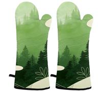 Bud Glow Heat Resistant Oven Mitts, 2 Pairs Non-Slip Silicone & Cotton Lining, Flexible Kitchen Gloves for Baking, Grilling, Cooking, Microwave & Air Fryer (Black & Gray)