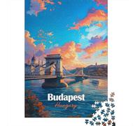 Budapest Hungary Chain Bridge Sunset Adult Paper Puzzle, Asian Architecture Inspired View, Interlocking Paper Pieces, Relaxing Challenge for Home Décor Fans, 38x26cm/1000pcs