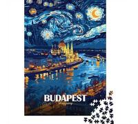 Budapest Hungary Starry Night Art Jigsaw Puzzle for Adults, 1000 Pieces, 52x38cm/1000pcs; Relaxed Solo Time at Home; White Cardboard with Reduced Dust