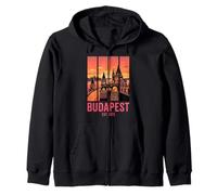 Budapest Retro Sunset Fisherman's Bastion Travel Zip Hoodie
