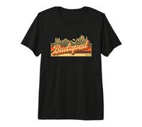 Budapest Skyline & Hungary Retro Stripes - Hungarian Pride Premium T-Shirt