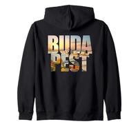 Budapest Text with Hungary Danube River & Parliament Graphic Zip Hoodie