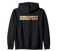 Budapest Text with Hungary Danube River & Parliament Graphic Zip Hoodie