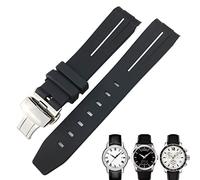 BUDAY 19mm 20mm Curved End Rubber Watchband for Tissot 1853 Lelocle PRC200 Rolex Submariner Hamilton Omega Waterproof Watch Strap(Black White,20mm)