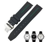 BUDAY 19mm 20mm Curved End Rubber Watchband for Tissot 1853 Lelocle PRC200 Rolex Submariner Hamilton Omega Waterproof Watch Strap(Black Green,19mm)