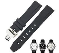 BUDAY 19mm 20mm Curved End Rubber Watchband for Tissot 1853 Lelocle PRC200 Rolex Submariner Hamilton Omega Waterproof Watch Strap(Black,20mm)
