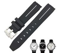 BUDAY 19mm 20mm Curved End Rubber Watchband for Tissot 1853 Lelocle PRC200 Rolex Submariner Hamilton Omega Waterproof Watch Strap(Black White 1,19mm)